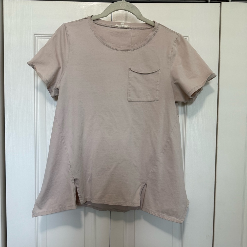 Putty colored T-shirt with cut outs